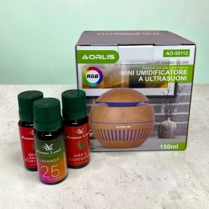 Set relaxare, difuzor aromaterapie si umidificator aer RGB 150 ml cu 3 uleiuri parfumate - Img 2