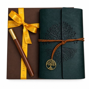 Set Tree of Life cu agenda vintage din piele ecologica si pix, in cutie eleganta - Img 6