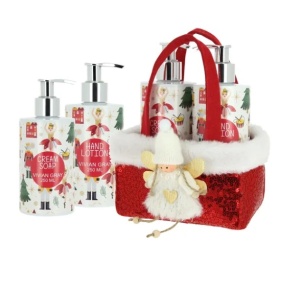 Set Vivian Gray Red Fairy, in cosulet textil, imprimeu cu tematica, Sapun lichid crema 250 ml si Crema de maini 250 ml