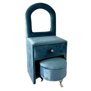 Suport bijuterii sub forma de mobilier, Masuta de toaleta cu scaun, Albastru, 24x11