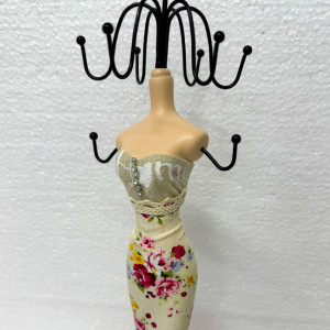 Suport bijuterii sub forma de silueta, cu imprimeu floral, Multicolor, 39cm