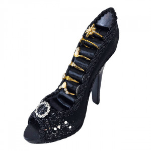 Suport Jewel Shoe, pentru bijuterii, sub forma de pantof, 17 cm, Negru cu paiete 1