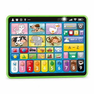 Tableta educationala bilingva pentru copii, Romana-Engleza, cu activitati interactive, cifre, litere, animale si sunete, Verde