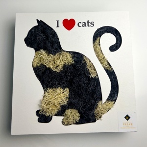 Tablou decorativ cu licheni stabilizați „I Love Cats”, siluetă pisică, 20x20 cm, Multicolor - Img 4