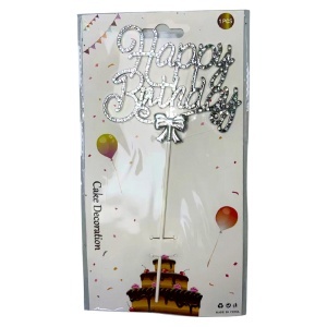 Topper " Happy Birthday " cu funda, Argintiu