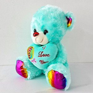 Ursulet de plus BUBU, cu inimioara si imprimeu Lollipop si text "I Love You", inaltime 30 cm, Turquoise 4
