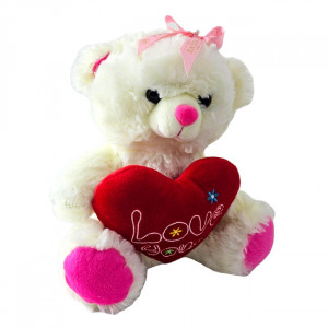Ursulet de plus BUBU, cu inimioara, sunete de iubire si imprimeu , inaltime 28 cm, Alb - Img 3