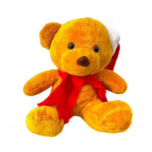 Ursulet de plus Criss, cu fular, caciula si sunete, inaltime 17 cm, Portocaliu