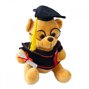 Ursulet de plus Graduate Teddy, cu toca, roba, ochelari si diploma, Inaltime 23 cm, Bej/Negru - Img 4