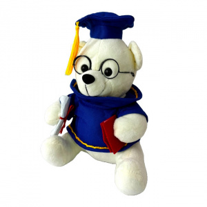 Ursulet de plus Graduate Teddy, cu toca si diploma de absolvire, Inaltime 25 cm, Alb cu albastru 2
