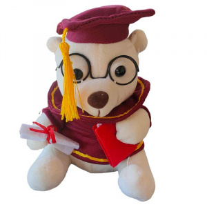 Ursulet de plus Graduate Teddy, cu toca si diploma de absolvire, Inaltime 18 cm, Alb cu visiniu