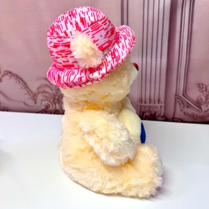 Ursulet de plus Pudding, cu palarie satinata si inimioara imprimata "I Love You", inaltime 33 cm, Alb - Img 6