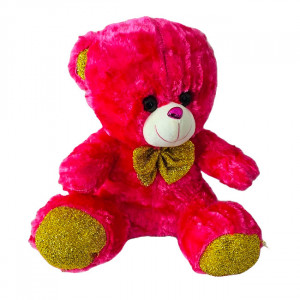 Ursulet de plus Red Sunny, cu sunete de iubire, papion si texturi glitter, inaltime 40 cm, Fucsia/Auriu - Img 4