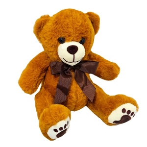 Ursulet de plus Rony, cu fundita, Inaltime 25 cm, Maro