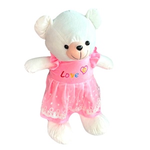 Ursulet de plus Rozina, cu rochita, Inaltime 48 cm, Roz
