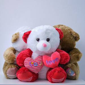 Ursulet de plus Twinkle, cu doua inimioare, in doua culori, inaltime 37 cm, Alb - Rosu