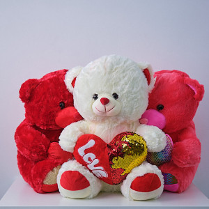 Ursulet de plus Twinkle, cu inimioara cu paiete, in doua culori, inaltime 37 cm, Alb - Rosu