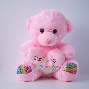 Ursulet de plus Twinkle, cu inimioara, inaltime 37 cm, Roz Deschis
