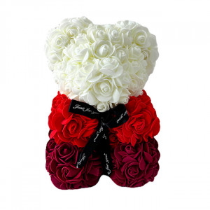 Ursulet Floral Teddy Bear Rainbow cu trandafiri din spuma hand-made, 25 cm, in cutie cadou, Rosu