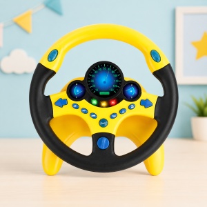 Volan interactiv pentru copii Learning Simulate Driver, cu sunete, butoane si ventuze pentru fixare, Galben-Negru, 3 ani+ - Img 8