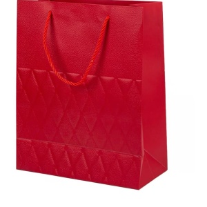 Ambalaj pentru cadouri, punga cu maner rezistent, rosu cu funda aurie, 31x12x42 cm