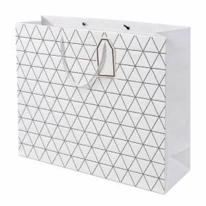 Ambalaj pentru cadouri, punga mare cu model geometric si manere din snur, 50 x 40 x 15 cm, Alb-negru - Img 2