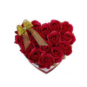 Aranjament floral Bow Heart cutie inima cu 15 trandafiri sapun 2