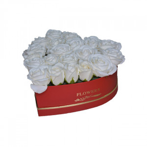 Aranjament floral inima cu trandafiri de sapun Special M Alb