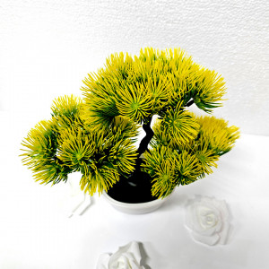 Bonsai decorativ artificial, colorat, in ghiveci miniatural, Pin Desire, Galben, Inaltime 25 cm1