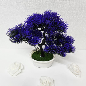 Bonsai decorativ artificial, colorat, in ghiveci miniatural, Pin Desire, Albastru, Inaltime 25 cm1