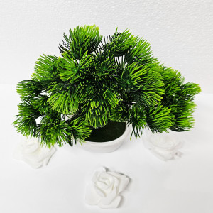 Bonsai decorativ artificial, colorat, in ghiveci miniatural, Pin Desire, Verde, Inaltime 25 cm1