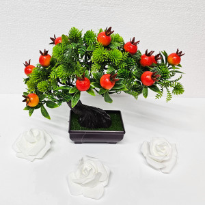Bonsai decorativ artificial, in ghiveci miniatural, Fruit Tree, Merisor, Inaltime 25 cm2
