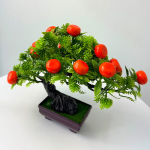 Bonsai decorativ artificial, in ghiveci miniatural, Fruit Tree, Nectarina, Inaltime 25 cm - Img 3