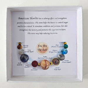 Bratara 10 Planets American Howlite, din pietre semipretioase in cutie cadou, semnificand planetele galaxiei - Img 4