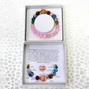 Bratara 10 Planets Rose Quartz, din pietre semipretioase in cutie cadou, semnificand planetele galaxiei - Img 3