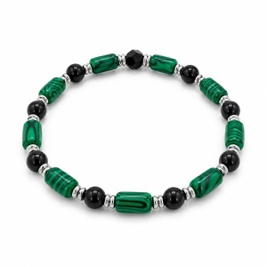 Bratara terapeutica din piatra semipretioasa Malahit si Onix pentru protectie, reducerea anxietatii si echilibru emotional, saculet catifea si cutie din lemn sculptat - Img 2