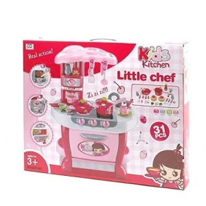 Bucatarie de jucarie copii Little Chef roz, set complet 31 piese, 73 cm - Img 5