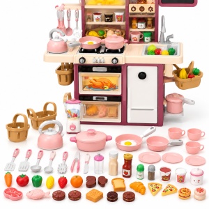 Bucatarie interactiva pentru copii Dream Kitchen, 98 cm, lumini, sunete, abur si apa, accesorii incluse, roz-crem, 3+ ani - Img 2