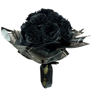 Buchet floral Glitter Black Roses cu 17 trandafiri decorativi negri premium, 40 cm