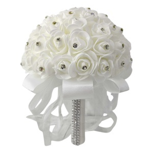 Buchet mireasa elegant Royal Pearl cu trandafiri, perle si cristale - Img 2
