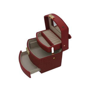Caseta pentru accesorii si bijuterii in forma de cufar cu oglinda, din piele naturala
