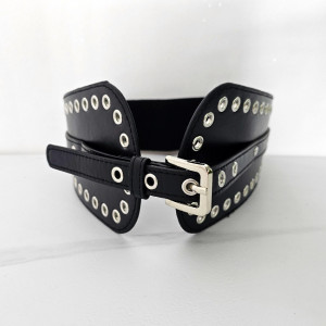 Centura cu catarama Teo Moon, elastica, din piele ecologica si detalii metalice, Negru 3