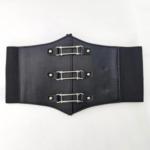 Centura corset Tao, din piele ecologica, elastica, cu capse si detalii metalice, Negru 1