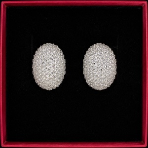 Cercei eleganti bombati cu cristale zirconiu cubic pave, in cutie cadou, Argintiu - Img 5
