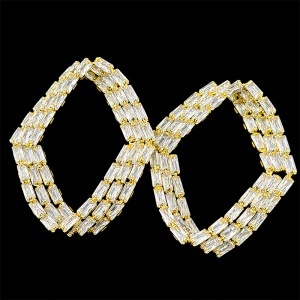 Cercei eleganti Crystal Rhombus Gold din otel inoxidabil, model geometric cu cristale, 4x3 cm - Img 2
