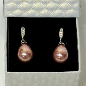 Cercei eleganti Pearls, accesorizati cu perle si pietre semipretioase, in cutie cadou, Rose 1