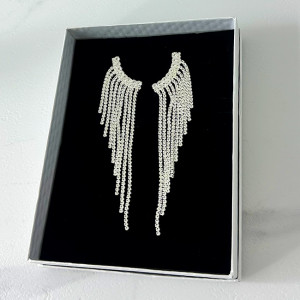 Cercei lungi Glamorous, cu pietre semipretioase, cu aspect de aripi, in cutie cadou, Argintiu 1