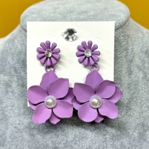 Cercei lungi Theona, design floral, cu tija si pietre artizanale, Lila 5