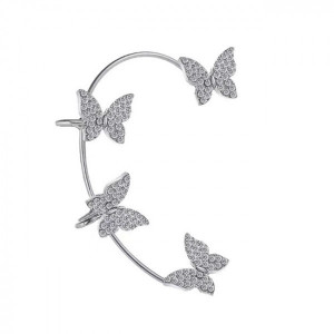 Cercel ear cuff pe toata urechea, Royal Butterflay argintiu pentru urechea stanga
