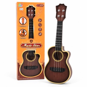 Chitara de jucarie pentru copii Music Star, 4 corzi, design maro, 3 ani+